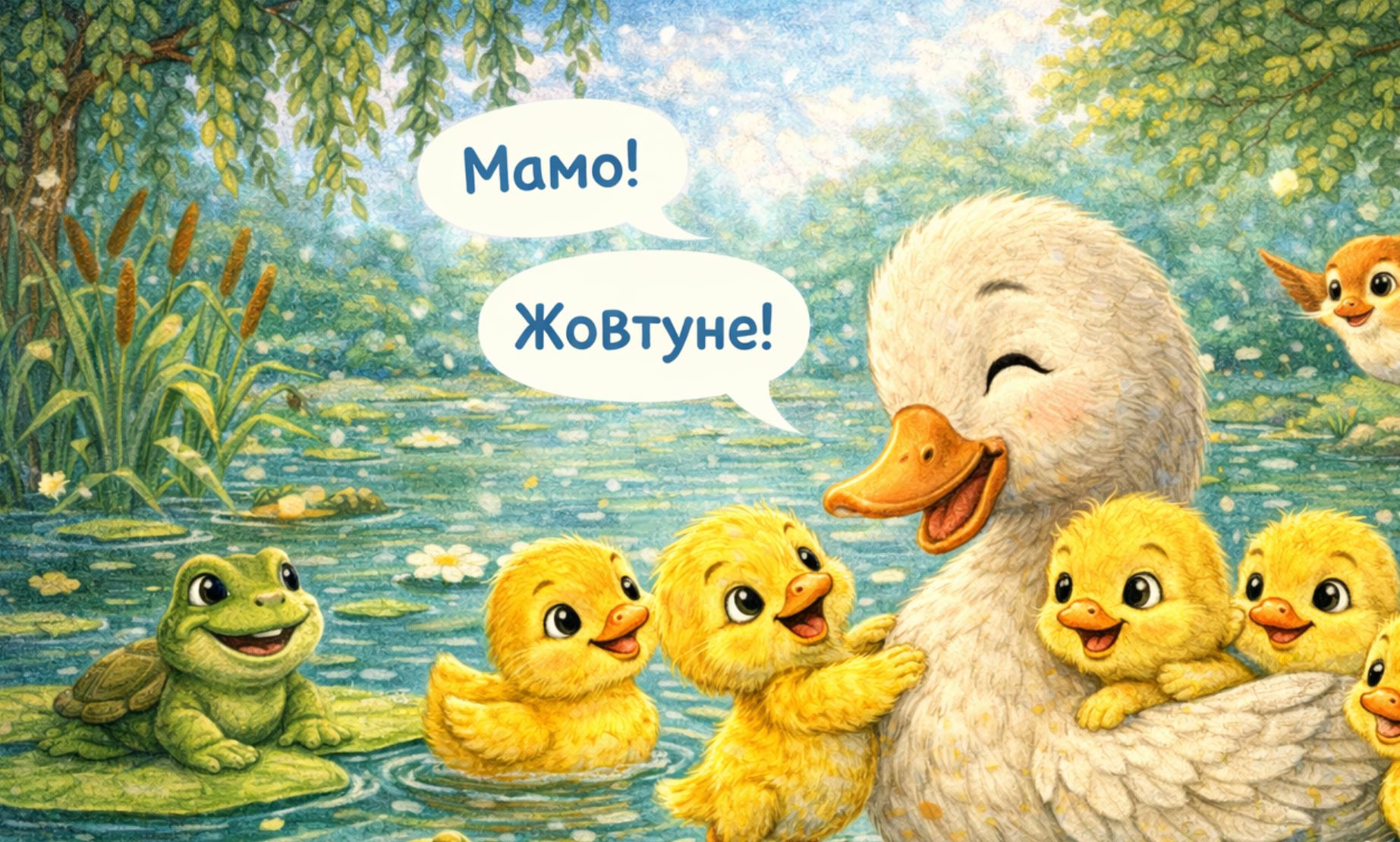 Каченя, яке загубилося на ставку — казка про дружбу і допомогу